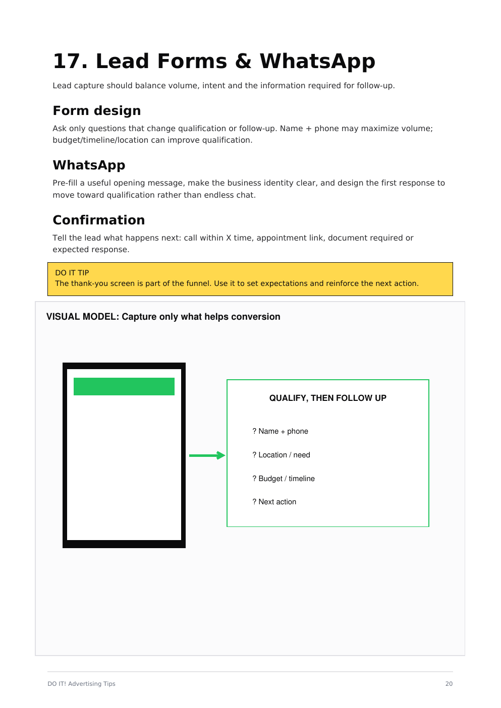 Sample handbook page about landing pages